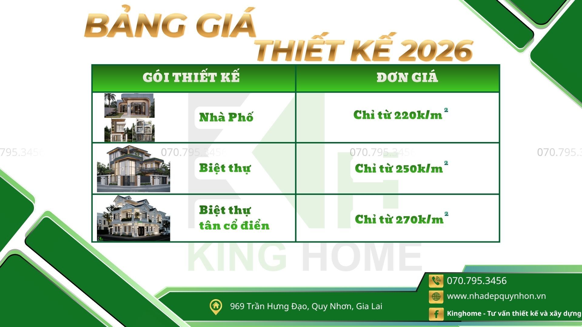 BẢNG GIÁ THIẾT KẾ 2026